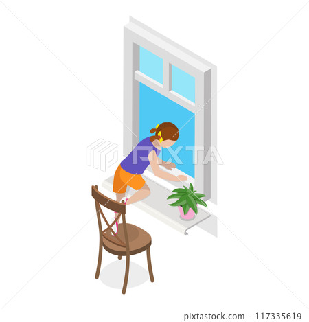 3D Isometric Flat Vector Set of Kids In Danger Situations, Children Safety. Item 7 117335619