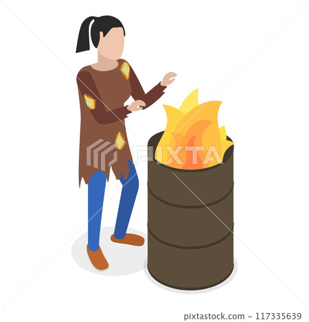 3D Isometric Flat Vector Set of Homeless People, Poverty, Unemployed and Refugees. Item 1 117335639