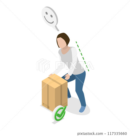 3D Isometric Flat Vector Illustration of Posture While Weight Lifting, Correct and Incorrect Human Poses. Item 3 117335660