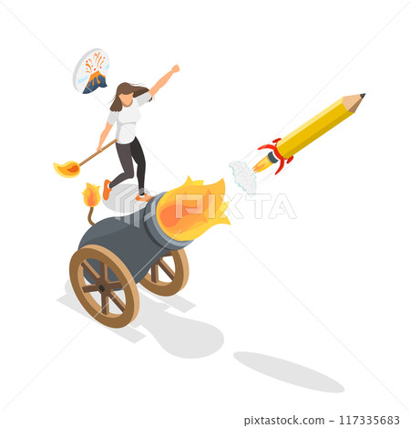 3D Isometric Flat  Illustration of New Creativity Idea, Creating Internet Content 117335683