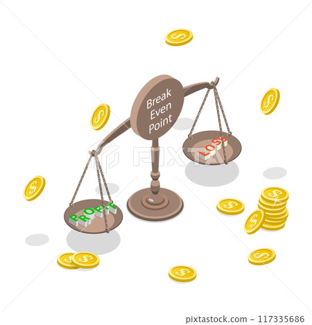 3D Isometric Flat  Illustration of Break Even Point, Experience Neither Profit nor Loss 117335686