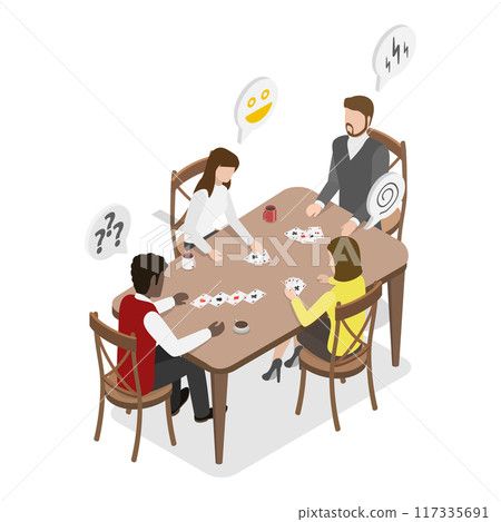 3D Isometric Flat  Illustration of Poker Party, Relaxing Together at Leisure Time 117335691