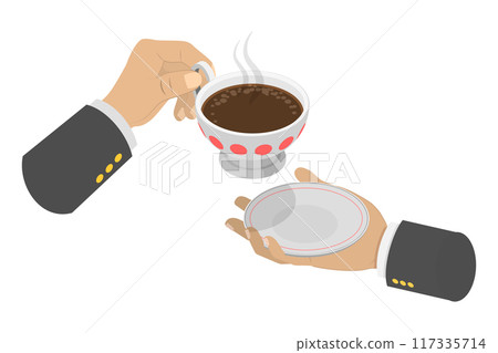 3D Isometric Flat  Illustration of Tea Time, Morning Hot Drink 117335714