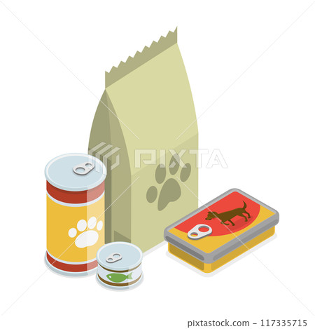 3D Isometric Flat  Set of Puppy Snack, Home Animal Feeding 117335715