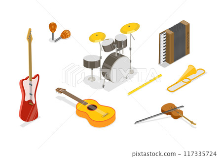 3D Isometric Flat  Illustration of Musical Instruments Collection, Classic and Modern, for Amateurs and Professionals 117335724