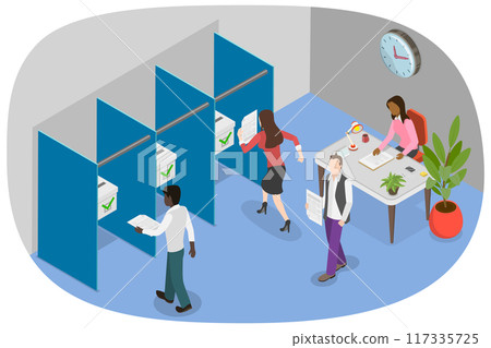 3D Isometric Flat  Illustration of Political Election, Polling Station 117335725