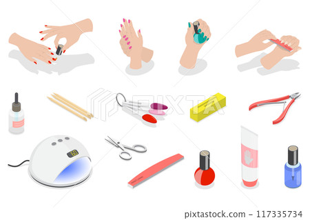 3D Isometric Flat  Illustration of Manicure Procedure, Nail Beauty Spa 117335734