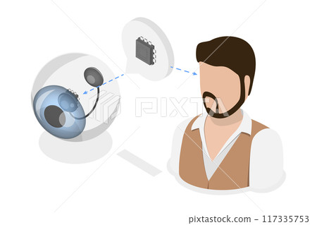 3D Isometric Flat Illustration of Microchip Implant, Bionic Eye 3D Isometric Flat Illustration of Microchip Implant, Bionic Eye 117335753