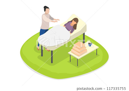 3D Isometric Flat Illustration of Reiki Treatment, Health Care and Wellness 3D Isometric Flat Illustration of Reiki Treatment, Health Care and Wellness 117335755