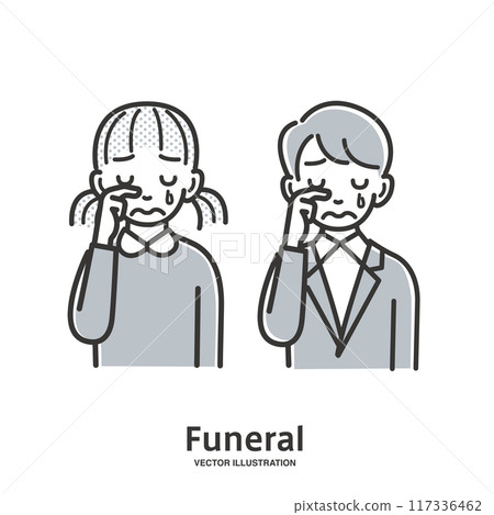 Two children mourning the deceased at a funeral 117336462