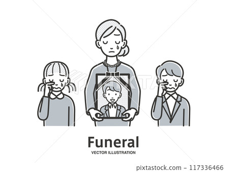 死者的妻子和孩子參加葬禮 117336466