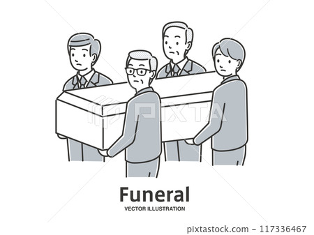 四個人抬出棺材並倒空。 117336467