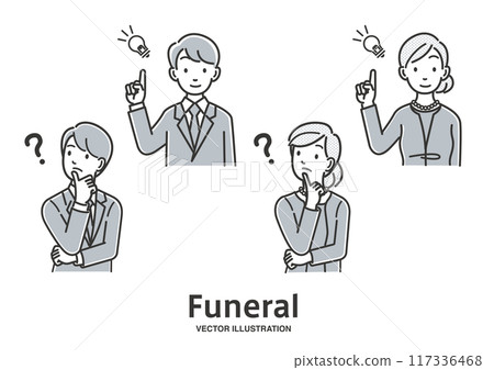 參加葬禮的男女錶情圖案素材 117336468