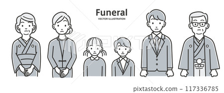 Three generations of family members mourning the deceased at a funeral Three generations of family members mourning the deceased at a funeral 117336785
