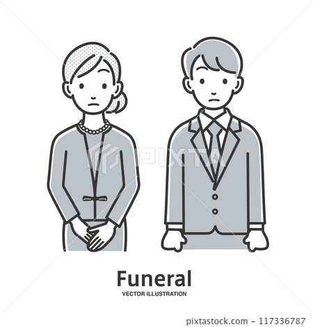 Men and women mourning the deceased at a funeral 117336787