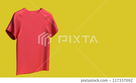 The Red T shirt on Yellow Background  for present or advertising concept 3d rendering. 117337092
