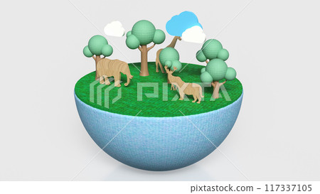 The earth animal an d tree for eco or green concept 3d rendering. 117337105