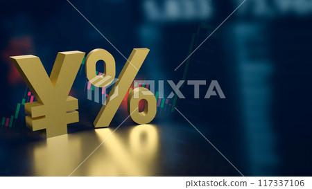 The Gold yen symbol and zero percent for Japan Business concept 3d rendering 117337106