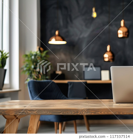Home interior background with tabletop, product placement backdrop, cozy home decor 117337514