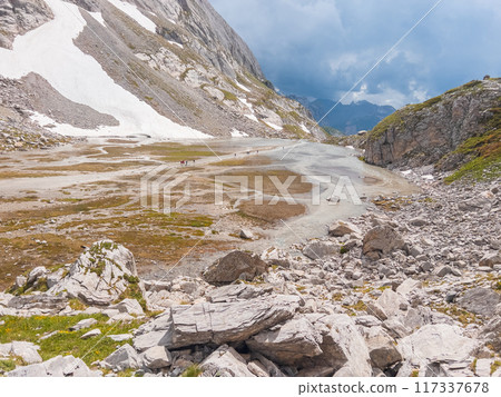Hiking to Pointe de la Rechasse in National Park of Vanoise, France Alps 117337678