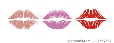 Lip kiss print mouth icon. Lipstick imprint makeup silhouette woman design illustration Lip kiss print mouth icon. Lipstick imprint makeup silhouette woman design illustration 117337682