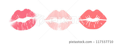 Lip kiss print mouth icon. Lipstick imprint makeup silhouette woman design illustration 117337710