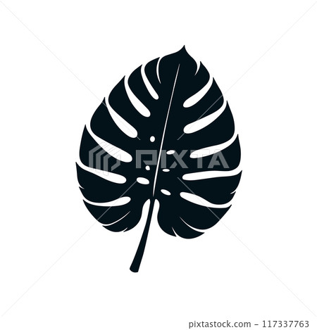Palm summer tropical leaf silhouette icon. Jungle plant black tree foliage isolated palm exotic leaf 117337763