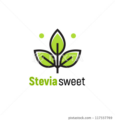 Stevia rebaudiana logo icon. Stevia leaf vector logo badge label plant natural extract. Herbal 117337769