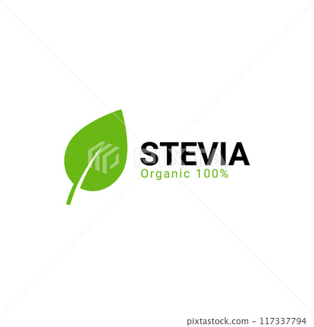 Stevia rebaudiana logo icon. Stevia leaf vector logo badge label plant natural extract. Herbal 117337794