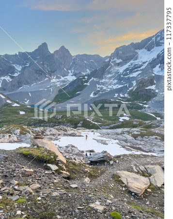 Hiking to Pointe de la Rechasse in National Park of Vanoise, France Alps 117337795