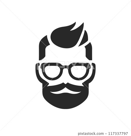 Hipster beard man vector face head icon. Barbershop hipster mustache silhouette black handsome 117337797