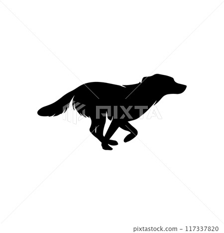 Run dog silhouette jump vector logo icon. Sport dog canine fast profile sign silhouette background. 117337820