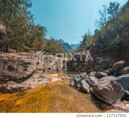 Bassin Alfred waterfall on Reunion island in France, Africa 117337935