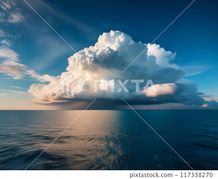 Sunset sea and cumulonimbus clouds 117338270