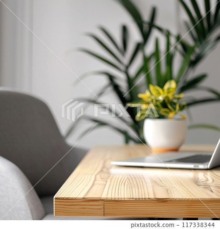 Home interior background with tabletop, product placement backdrop, cozy home decor 117338344