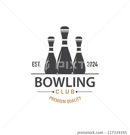 Bowling Sports Club Logo, Bowling Ball And Pin Design Vector Tournament Templet Illustration 117338385
