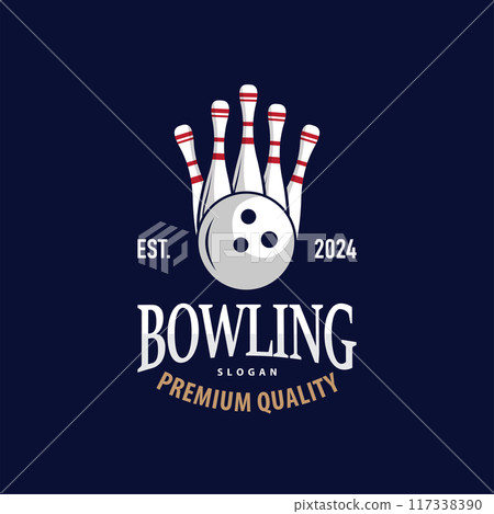 Bowling Sports Club Logo, Bowling Ball And Pin Design Vector Tournament Templet Illustration 117338390