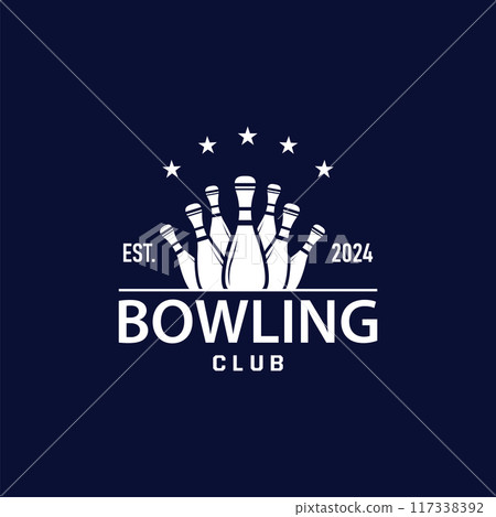 Bowling Sports Club Logo, Bowling Ball And Pin Design Vector Tournament Templet Illustration 117338392