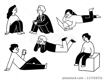 Set of men and women sitting and relaxing_2 117338552