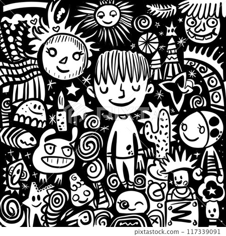 Whimsical Black and White Doodle Art Whimsical Black and White Doodle Art 117339091