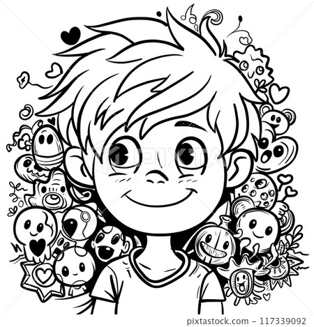 Happy Boy with Playful Doodles 117339092