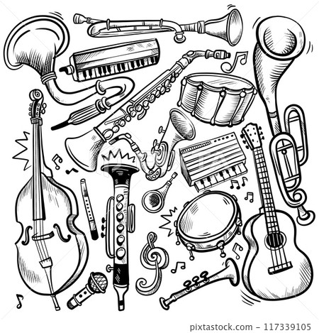 Doodle Illustration of Musical Instruments 117339105
