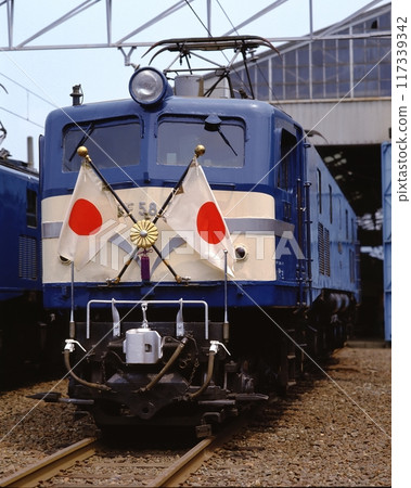 JNR Railway Train Maibara EF58 74 National flag Japan Imperial locomotive depot Locomotive JNR Railway Train Maibara EF58 74 National flag Japan Imperial locomotive depot Locomotive 117339342