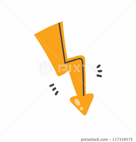 Yellow arrow in form of lightning bolt. 117339575