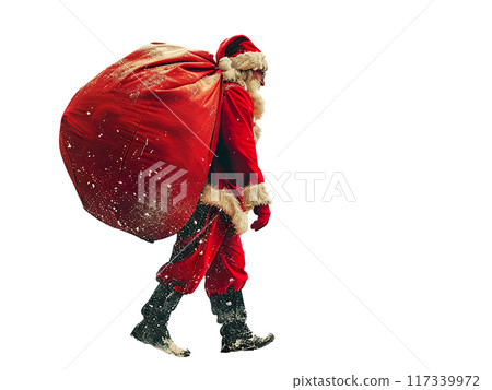 Santa Claus Carrying Sack of Gifts PNG Transparency 117339972