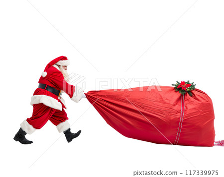 Santa Claus Dragging Huge Sack of Gifts PNG Transparency Santa Claus Dragging Huge Sack of Gifts PNG Transparency 117339975