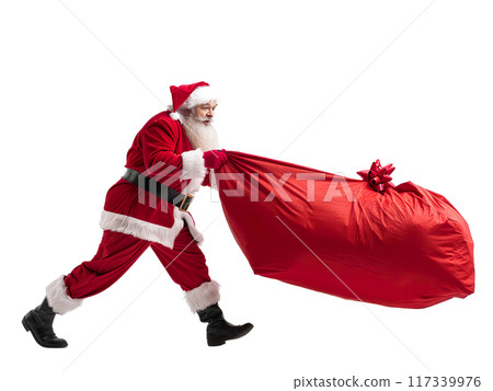 Santa Claus Dragging Huge Sack of Gifts PNG Transparency 117339976