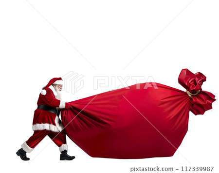 Santa Claus Dragging Huge Sack of Gifts PNG Transparency Santa Claus Dragging Huge Sack of Gifts PNG Transparency 117339987