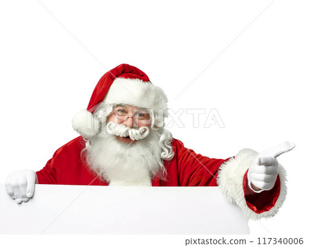 Santa Claus Pointing and Holding Blank Sign PNG Transparency 117340006
