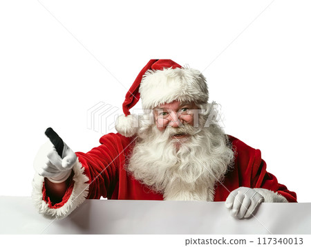 Santa Claus Pointing and Holding Blank Sign PNG Transparency 117340013